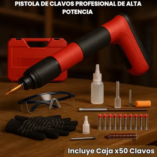 Pistola de Clavos Profesional de Alta Potencia || + Accesorios + Caja x50 Clavos